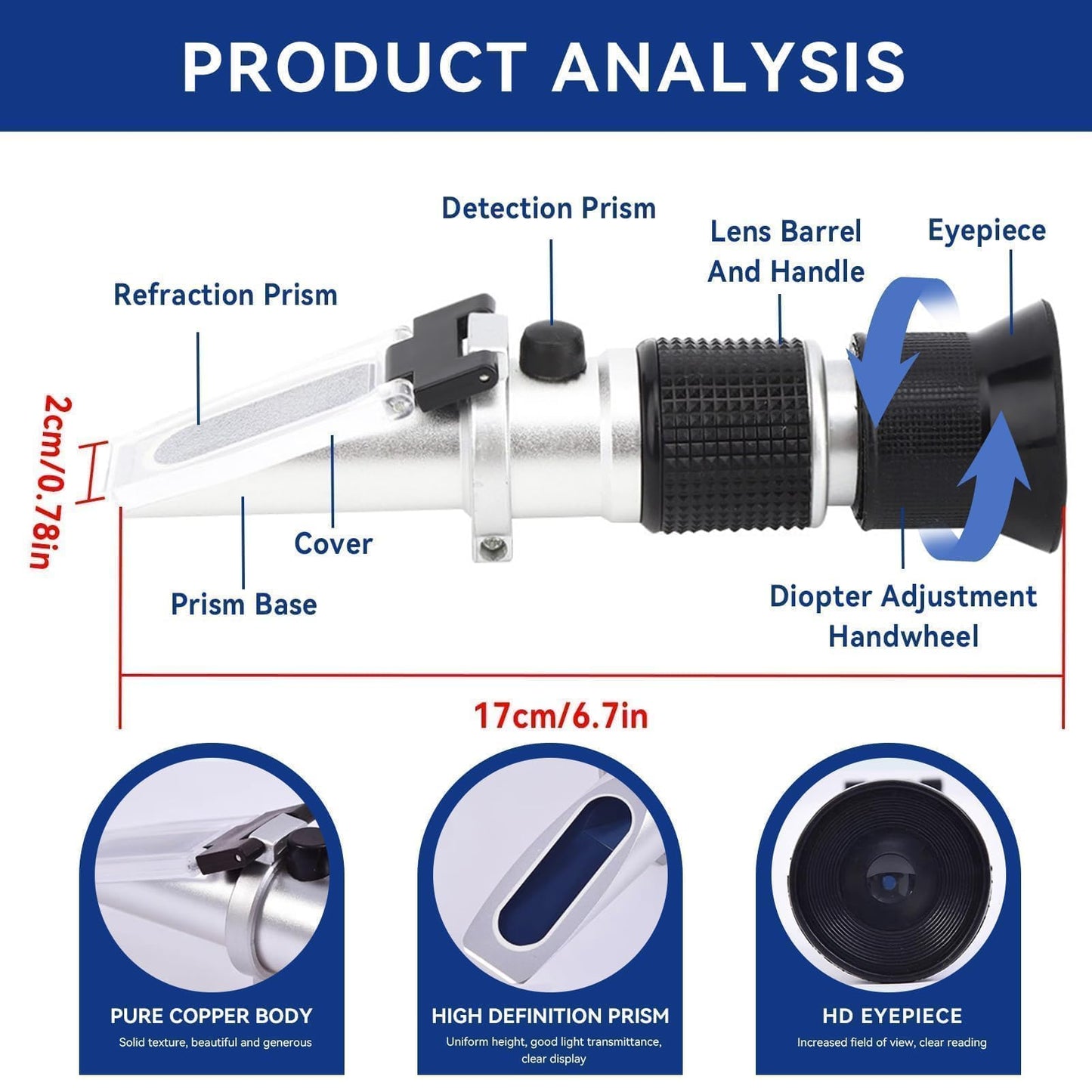 Refractometer Hydrometer, Refractometer Brix sugar, Antifreeze refractometer, 0-90% Brix meter refractometer Portable handheld refractometer for measuring sugar content, tester automatic.