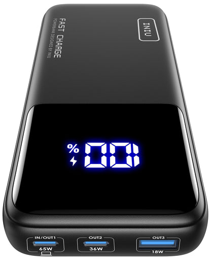 INIU Power Bank, 20000mAh 65W power bank small but powerful for phone & laptop, external portable chargers with USB C input & output, compatible with MacBook Pro, Surface Go, iPad, iPhone 17, 16, 15, 14 Pro Max, plus Steam Deck.