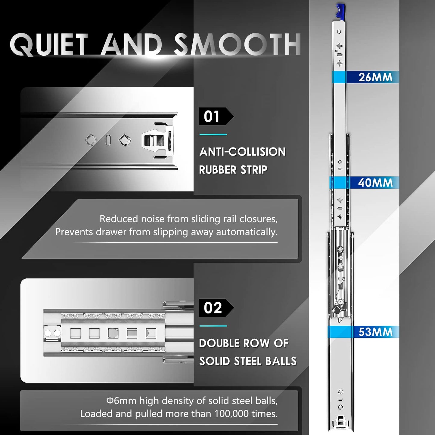 AOLISHENG drawer slide full extension 800 mm, Heavy-duty drawer guides with lock 80 kg load capacity, 1 pair (2 pieces) (With lock, 32 inch (800mm))