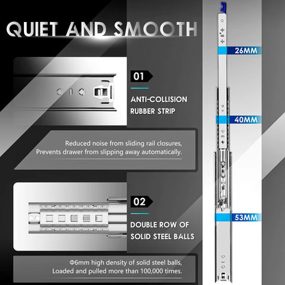 AOLISHENG drawer slide full extension 800 mm, Heavy-duty drawer guides with lock 80 kg load capacity, 1 pair (2 pieces) (With lock, 32 inch (800mm))
