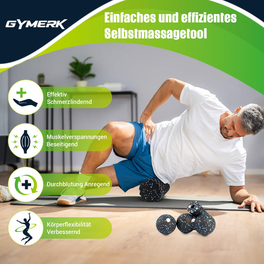 Fascia roller set with 3D texture massage. Includes instructions and poster in German. Carry bag. Yoga fascia set with fascia ball, small fascia roller, duo ball.