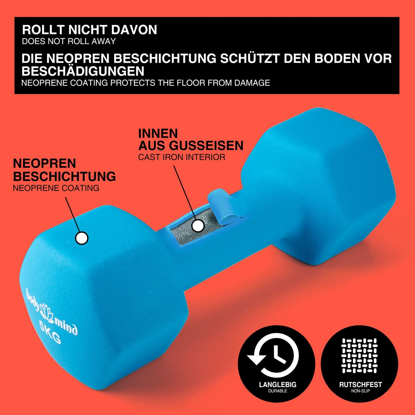 Body & Mind® Dumbbells 2-pack Neoprene Gym Dumbbells; Effective strength training with various weights; Fitness workout for home.