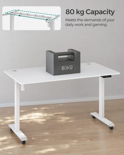 SONGMICS electric height adjustable desk frame, desk stand, without tabletop, with hooks, infinitely adjustable, memory function, steel, white LSD018W01