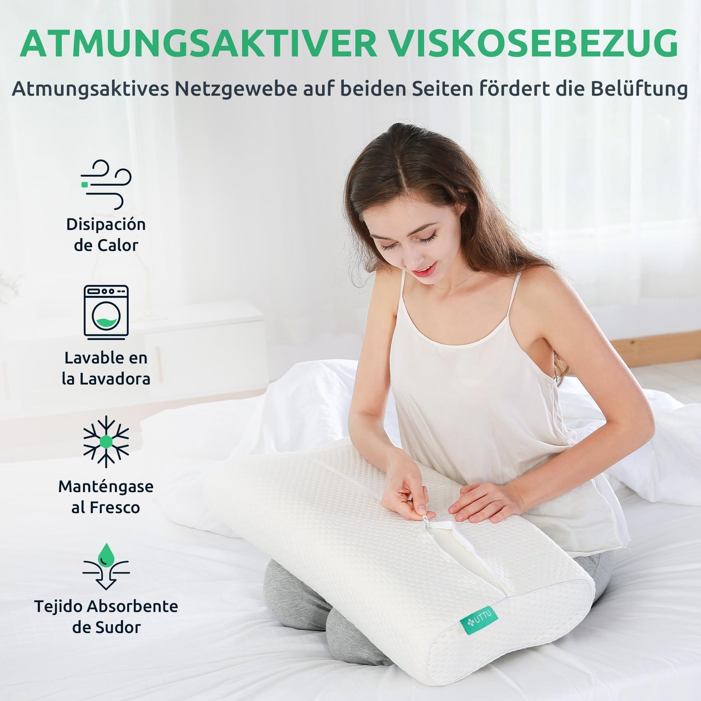 UTTU Memory Foam Sandwich Pillow, pillow to relieve neck pain, Ergonomic Neck Pillow, adjustable memory foam pillow 60x36x10cm