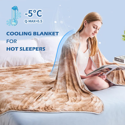 EMME Cooling Blanket Cooling Blanket, Arc-Chill Q-Max>0.5, 228 x 228 cm, 2 in 1 Double-sided Thin Summer Blanket, Lightweight Breathable Bedspreads, Sofa Blankets, Bedspread Throw Blanket, Watercolor Khaki