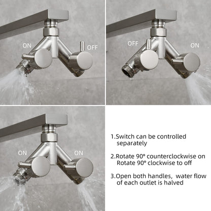 Tecmolog 2-Way Y Distributor 1/2 Inch Brass Adapter Diverter Valve Shower with Shut-off Valves, Brushed Nickel, DSF014ANA
