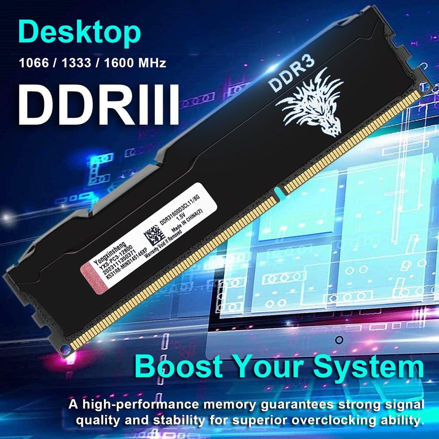 DDR3 16GB Kit (8GBx2) Desktop RAM 1600MHz PC3-12800 UDIMM Non-ECC Unbuffered 1.5V 2Rx8 Dual Rank 240 Pin CL11 PC Computer Memory Upgrade Module RAM (Black)