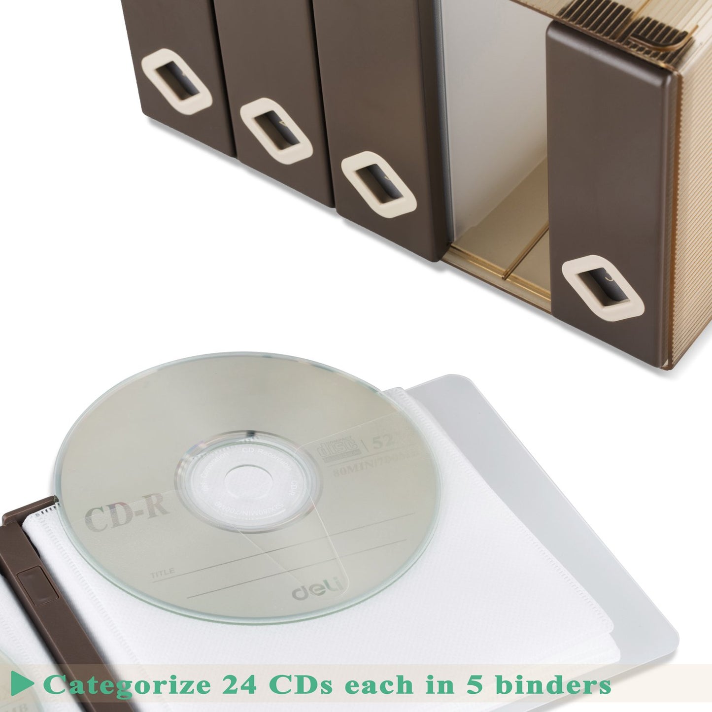 AhfuLife CD/DVD/Blu-ray Storage Boxes Colorful, DVD Box Space Saving Carrying Cases, CD Wallets for Car and Home up to 120 Discs Great for Gifts (Brown)