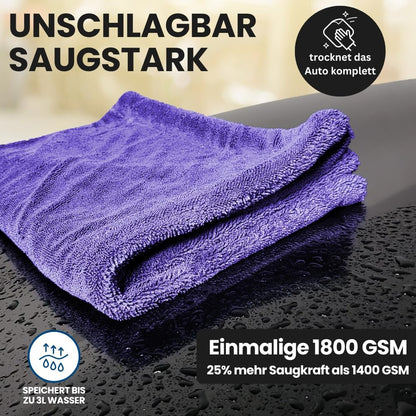 Ivality® Auto Drying Towel XXL 80x50 cm - 1800 GSM Ultra Absorbent Microfiber Towels for Car Care and Motorcycle, Lint-Free, Paint-Safe Twisted Towel Microfiber Towels - Purple