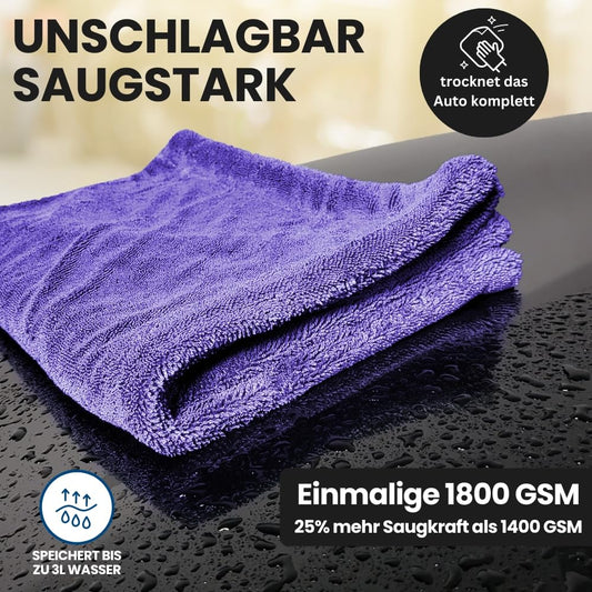 Ivality® Auto Drying Towel XXL 80x50 cm - 1800 GSM Ultra Absorbent Microfiber Towels for Car Care and Motorcycle, Lint-Free, Paint-Safe Twisted Towel Microfiber Towels - Purple