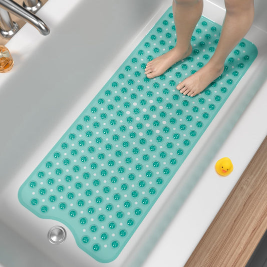 HITSLAM non-slip bathtub mat, 101 x 40cm extra long anti-slip mat for bathtub, non-slip shower mat BPA free, mold resistant & machine washable bath mat, green