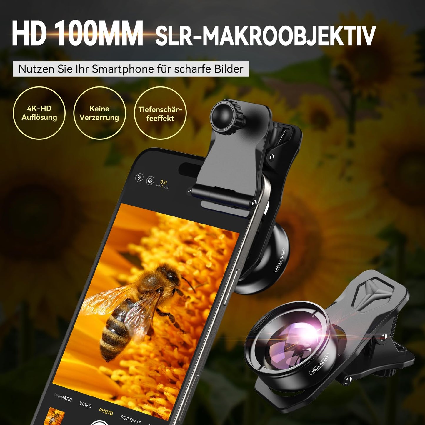 APEXEL Professional Macro Lens for dual/single lens, iPhone, Pixel, Samsung Galaxy smartphones.