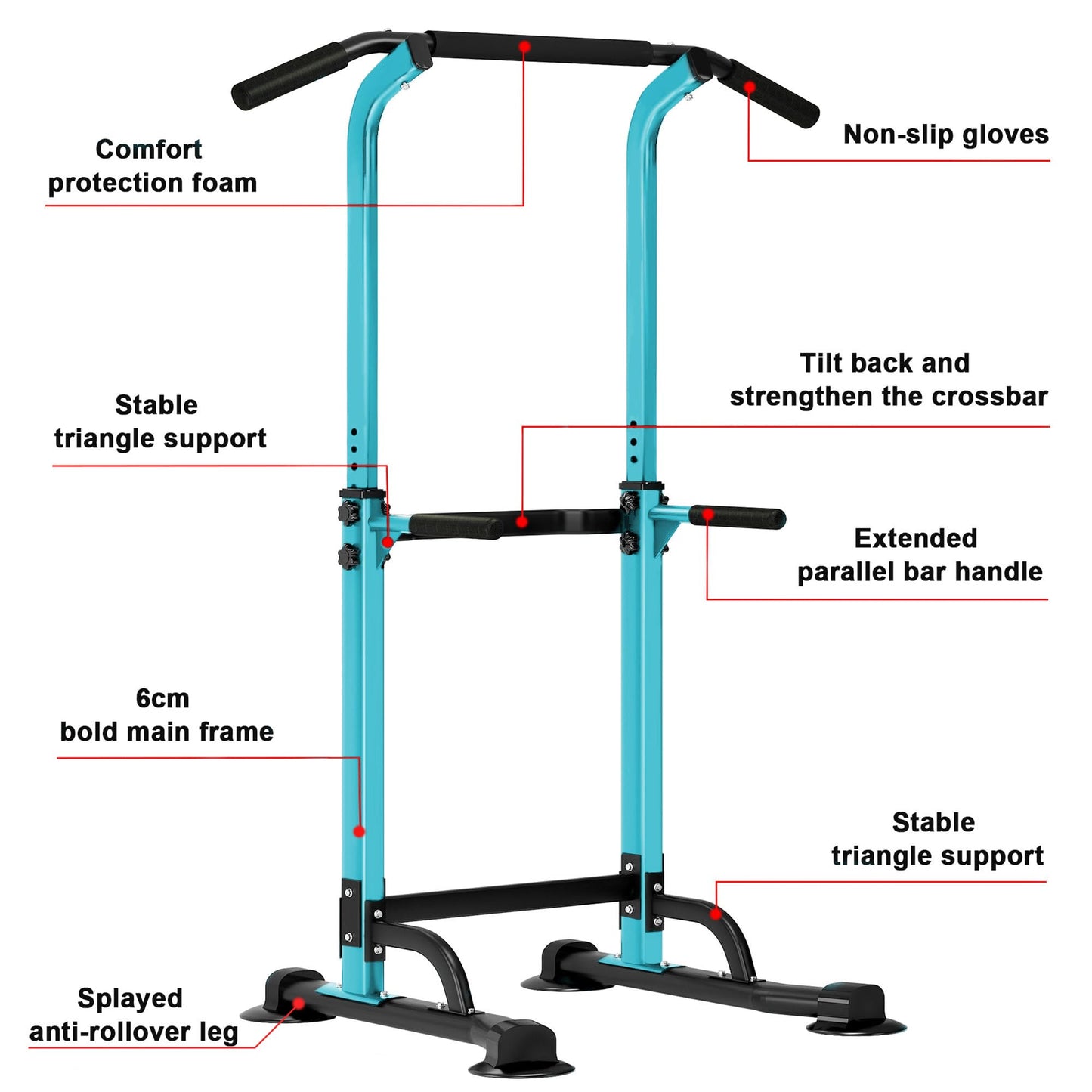 SogesHome Pull Up Bar Power Tower Exercise Equipment for Home Gym Dip Station Adjustable Height Fitness Strength Training Dip Stations (Blue)