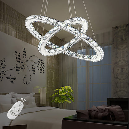 Onforu 48W Modern Crystal LED 2 Ring Design, Creative Chandelier Pendant Light for Bedroom Living Room Dining Room (Dimmable, 48W)