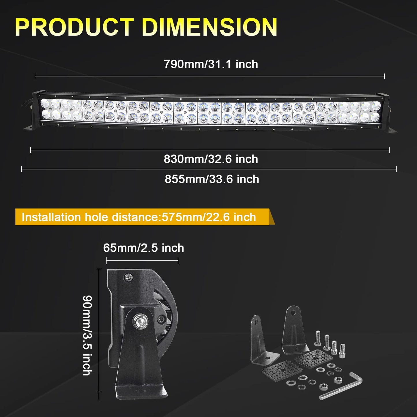 PICAA Curved 32 Inch 180W LED Work Light Bar With Wiring Harness Kit, 12V 24V Led Lightbar Auxiliary Spotlight Headlight for Car Off-Road Truck 4x4 SUV ATV Vehicle Tractor