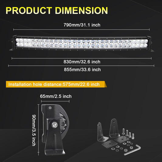 PICAA Curved 32 Inch 180W LED Work Light Bar With Wiring Harness Kit, 12V 24V Led Lightbar Auxiliary Spotlight Headlight for Car Off-Road Truck 4x4 SUV ATV Vehicle Tractor