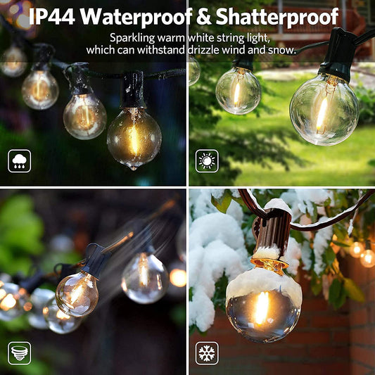 Outdoor LED String Lights - 10M String Lights with Bulbs for Balcony Retro Outdoor/Indoor Warm White Waterproof, Weatherproof G40 for Garden Wedding Patio Parties - Dimmer not included.