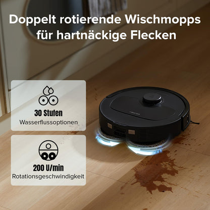roborock Qrevo S robot vacuum with mopping function, 7000 Pa HyperForce® suction power, 45 dB(A) silent drying, PreciSense® LiDAR navigation, includes 2 mop cloths, robot vacuum set (Black)