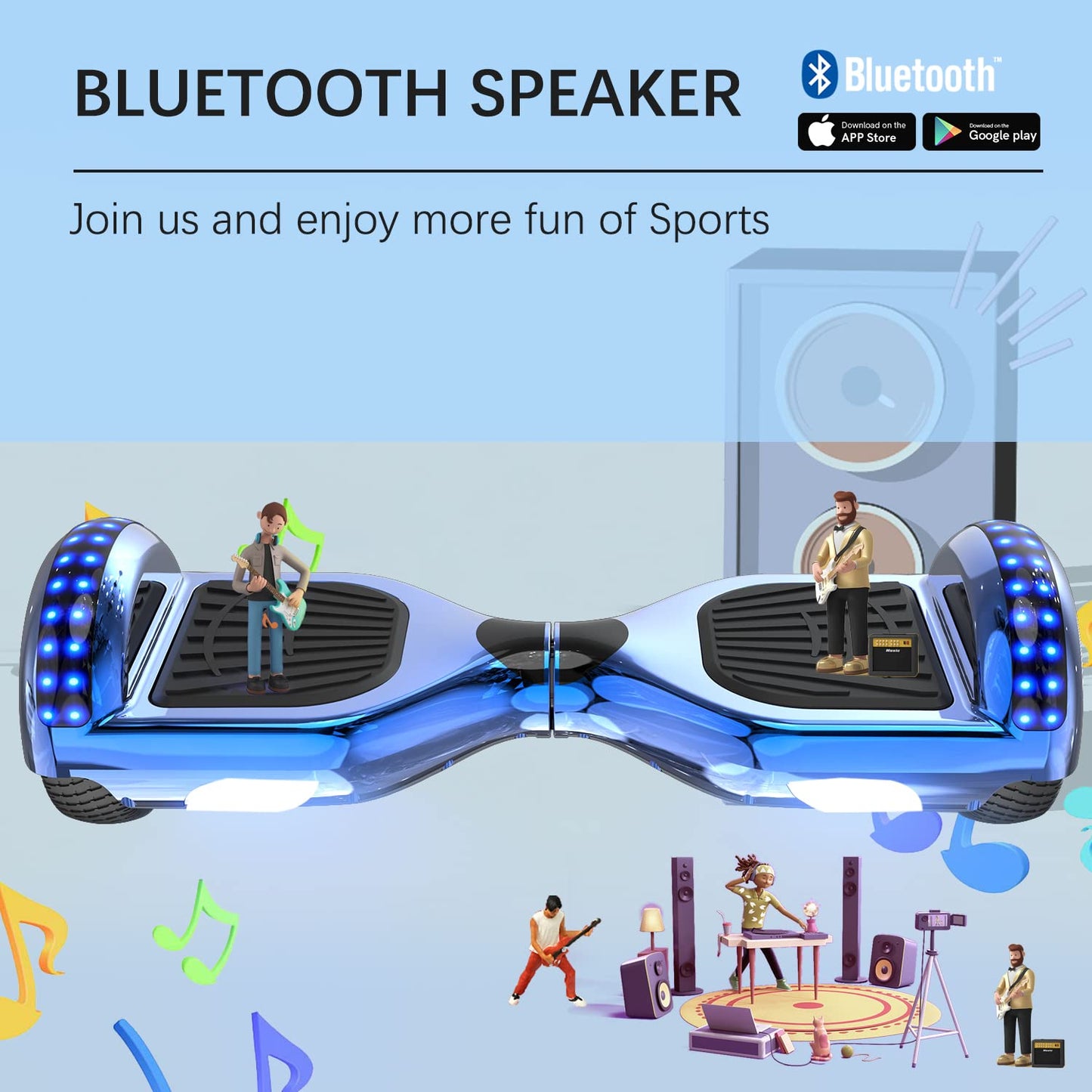 RCB Hoverboards with Seat Hoverkart complete for kids, Skateboard with set, Hoverboards with LED lights and Bluetooth, Gift for kids
