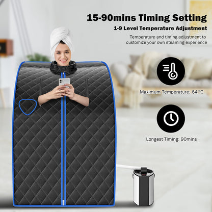 COSTWAY 3L Mini Steam Sauna with Spray Function, Home Sauna with Remote Control, Heat Cabin with Adjustable Timer & Temperature, Seat Sauna including Accessories, Sauna Cabin 78 x 87 x 101 cm (Black)