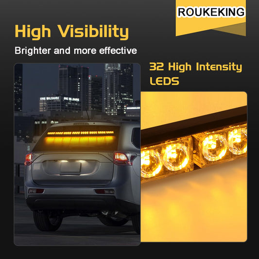 90 cm emergency light bar - 32 amber LED warning strobe lights, 13 flash patterns, traffic advisory bar, strobe safety lights with cigarette lighter (Amber)