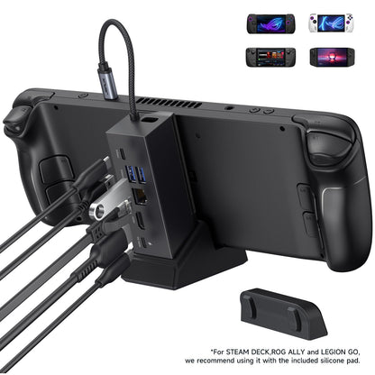 JSAUX 6-in-1 Docking Station Compatible with ROG Ally X/ROG Ally/Steam Deck/Legion Go/Legion Go S, with HDMI 4K@120Hz, Gigabit Ethernet, USB A & USB C 3.0, and 100W PD Charging - HB0609 Black