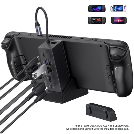 JSAUX 6-in-1 Docking Station Compatible with ROG Ally X/ROG Ally/Steam Deck/Legion Go/Legion Go S, with HDMI 4K@120Hz, Gigabit Ethernet, USB A & USB C 3.0, and 100W PD Charging - HB0609 Black