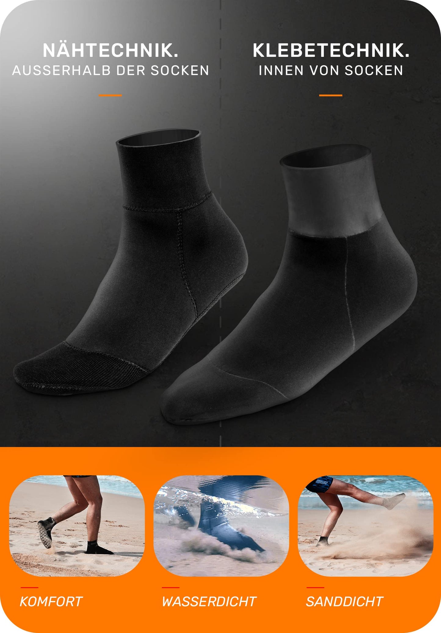 CAPAS Waterproof Neoprene Socks, 2mm thickness, for beach, volleyball, sand-proof socks, wetsuit, snorkel socks, keeps warm for men and women (Black, L)