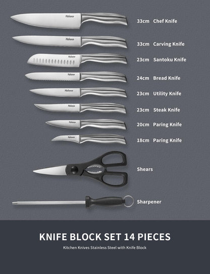 Yabano Knife Block Professional Knife Set, 16-Piece Stainless Steel Kitchen Knife Set with Wood Block, Knife Set, Knife, Black