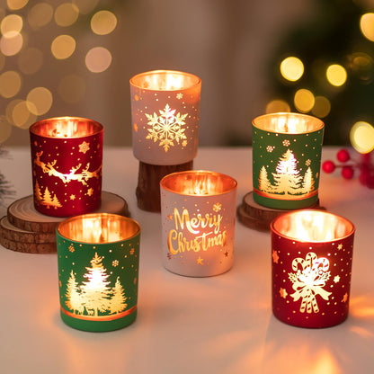 Tealight holder Christmas lantern Christmas decoration table: Hewory 6-piece set tea light glasses Christmas deco candle holder for table decoration Christmas party decoration red green white