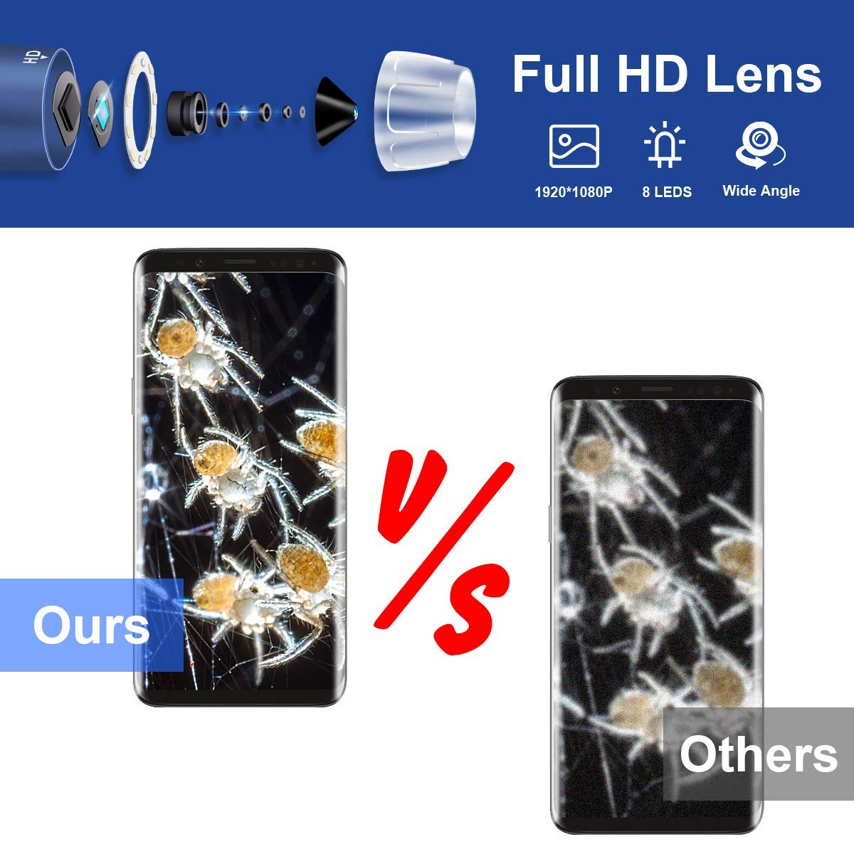 Jiusion HD 2MP USB Digital Microscope 40-1000X Portable Magnification Endoscope Camera with 8 LEDs Stable Aluminum Alloy Stand for OTG Android Mac Windows 7 8 10 11 Linux
