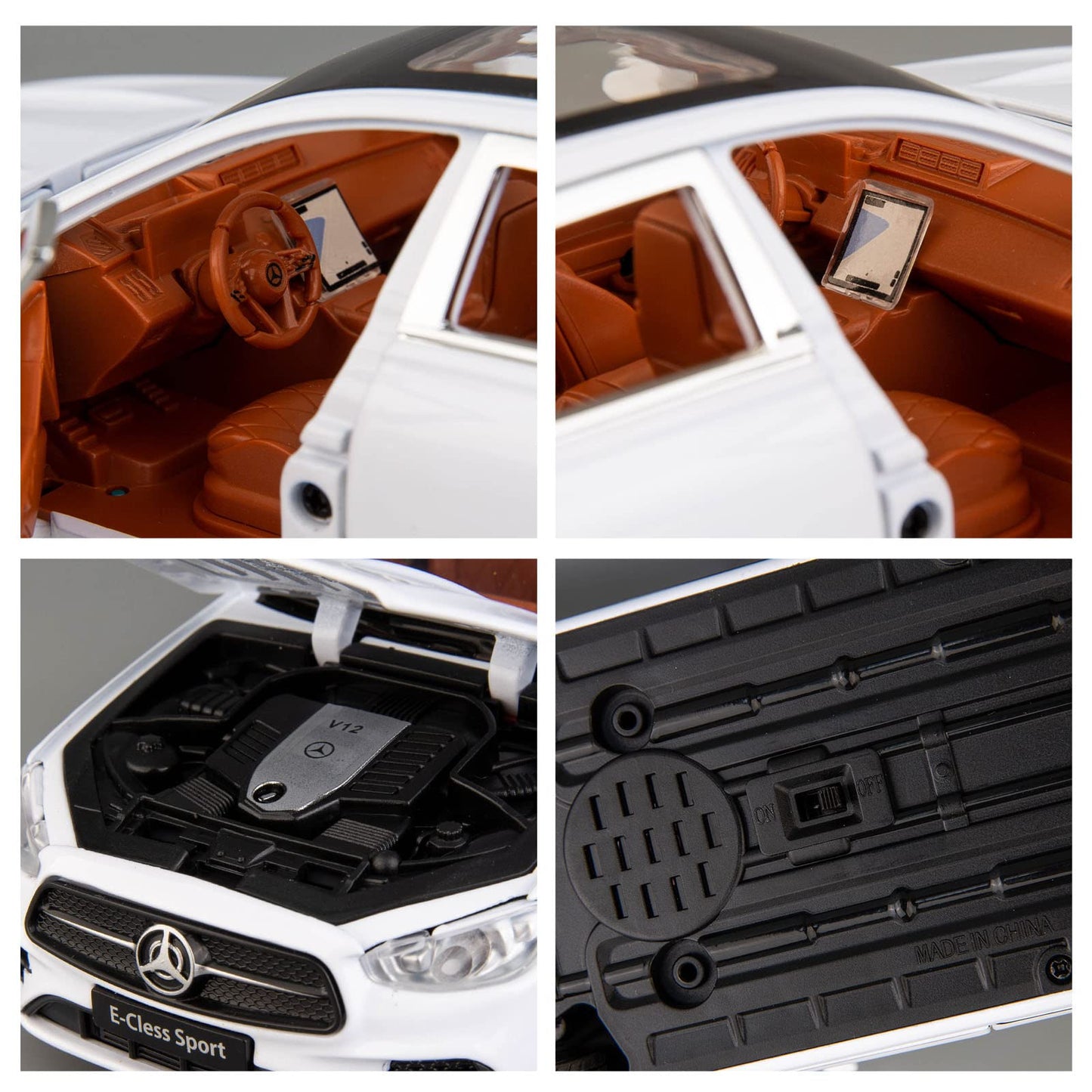 TGRCM-CZ 1/24 Benz E300 model car, made of zinc alloy, pull back toy, die-cast toy cars with sound and light, for kids, boys, girls, gift (white)