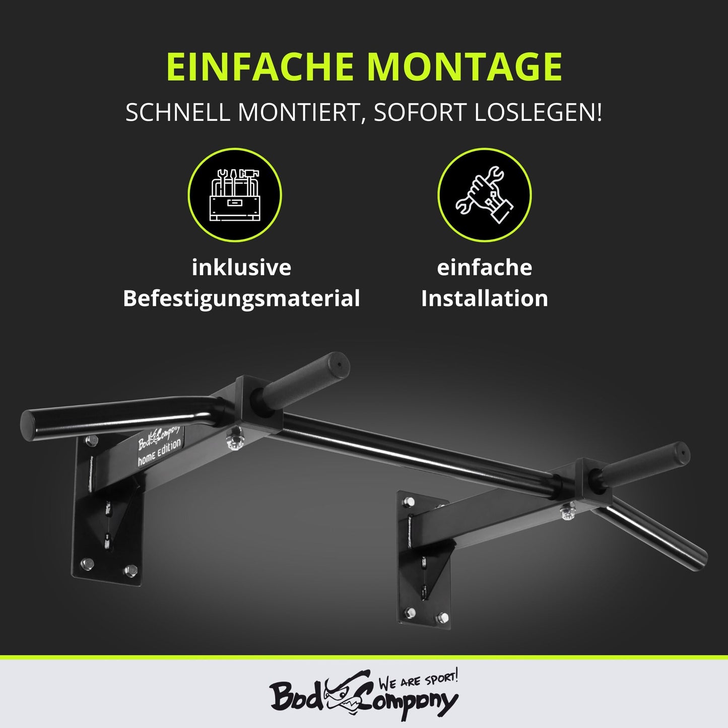 Bad Company pull-up bar wall mountable up to 350 kg load capacity - pull-up bar wall incl. instructions and mounting material - for home fitness or gym - BCA-45