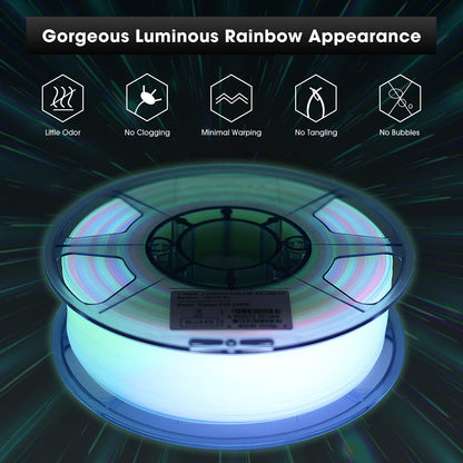 eSUN PLA Glow in the Dark 3D Printer Filament, Glow in the Dark Rainbow Filament 1.75mm, 1kg spool (2.2 LBS) 3D Printing Filament for 3D Printers, Glow in the Dark Rainbow Multicolor.
