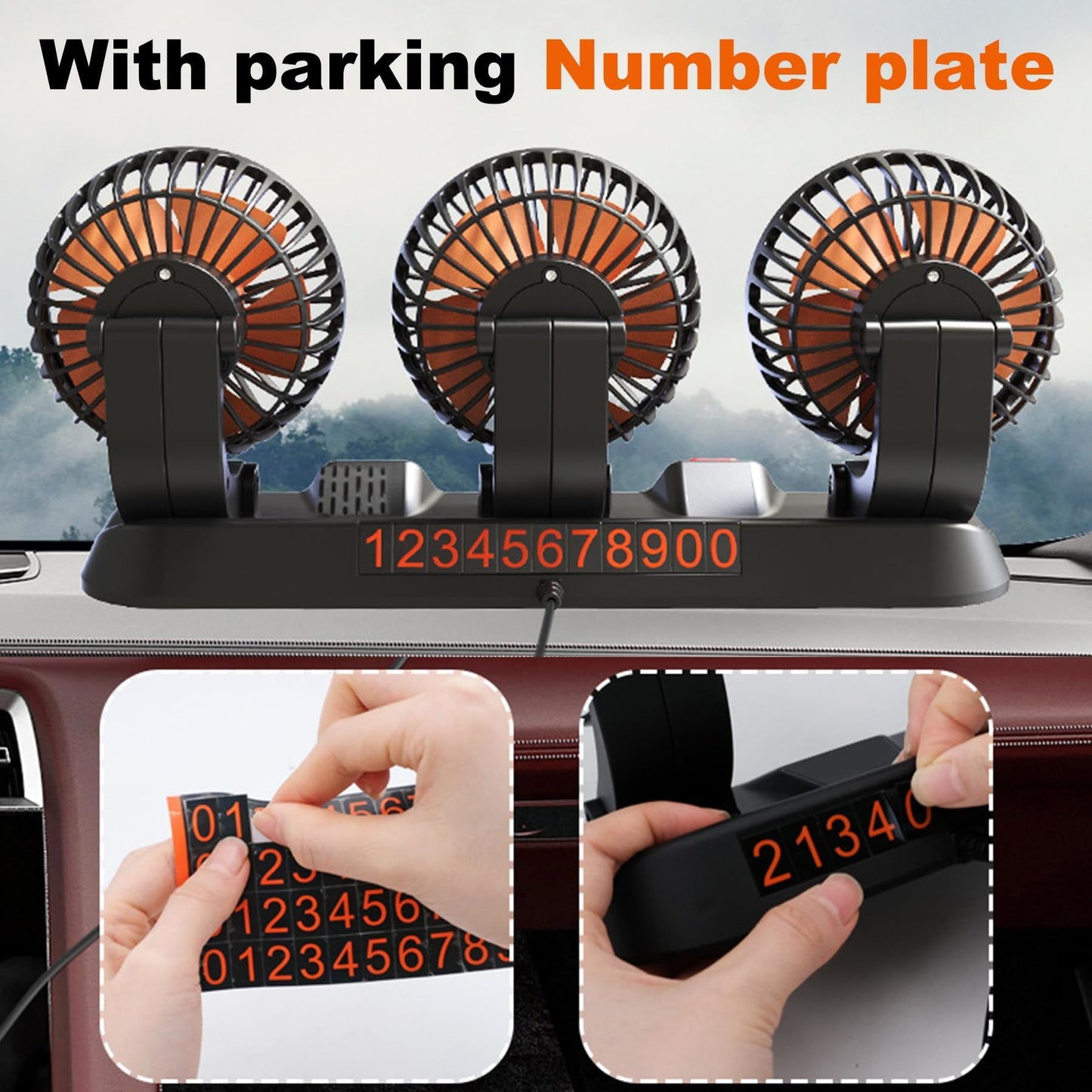 Shengruili Car Fan, 12V Three Heads Car Fan, 360° Rotatable Double Head Fan, Car Vehicle Fan, Car Fan, Car Fan for Backseat, RV, Trucks, SUVs