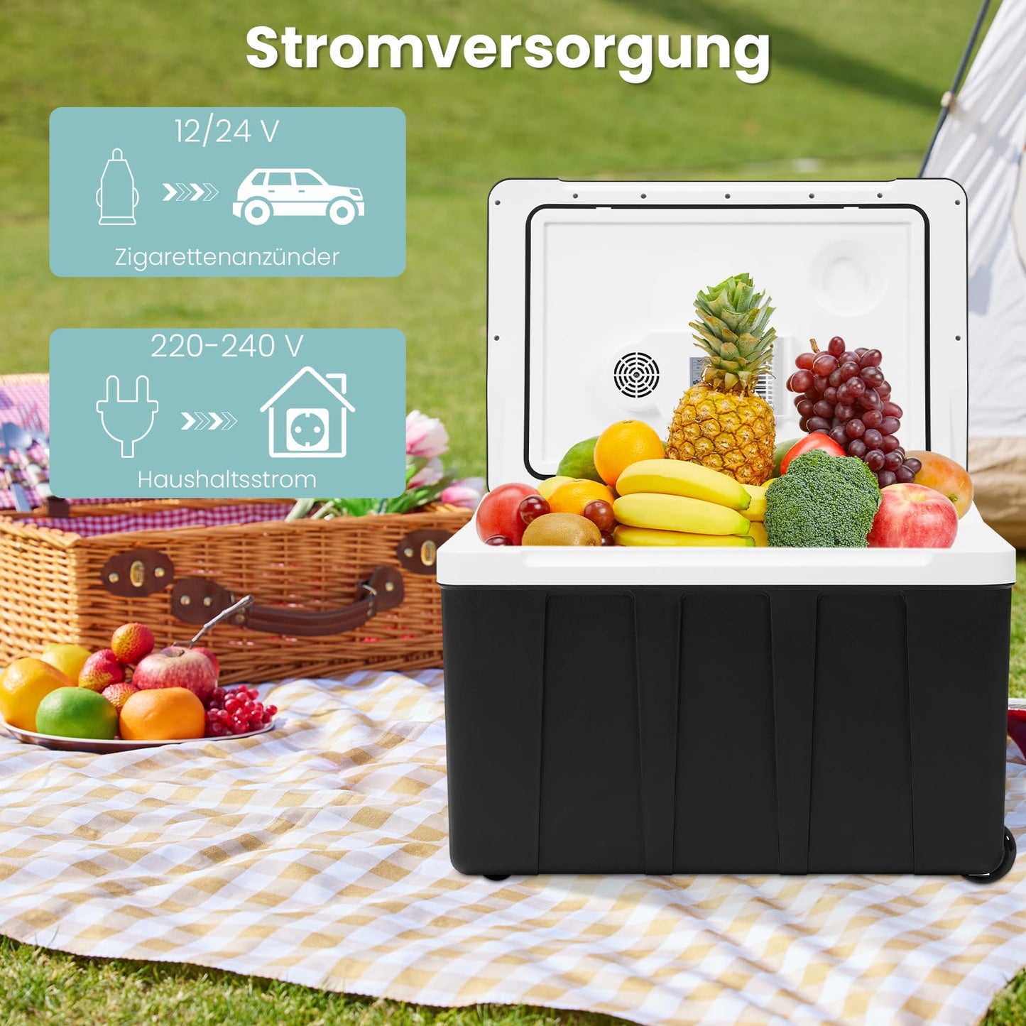 WOLTU Cooler Box Car 50L Electric 12v 230v, for Cooling and Heating, Camping Cooler Box for Car and Socket, Thermo Box Refrigerator Large for Beach, Picnic, Summer Saver, Black