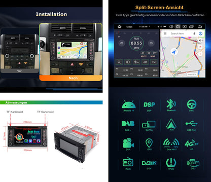 7" Android 14 car radio for VW Touareg T5 Multivan GPS Navigation Carplay Android Auto DSP Bluetooth 5.0 A2DP WiFi 4G Dab+ OBD2 TPMS DVD Touchscreen Octa Core 4GB RAM + 64GB ROM