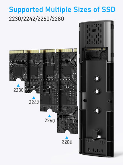 Beikell NVMe M.2 USB 3.2 SSD enclosure with heatsink 10 Gbps for PCIe M-Key/M+B Key/NVMe Express in 2230/2242/2260/2280, with Type C and A cables Tool-free.