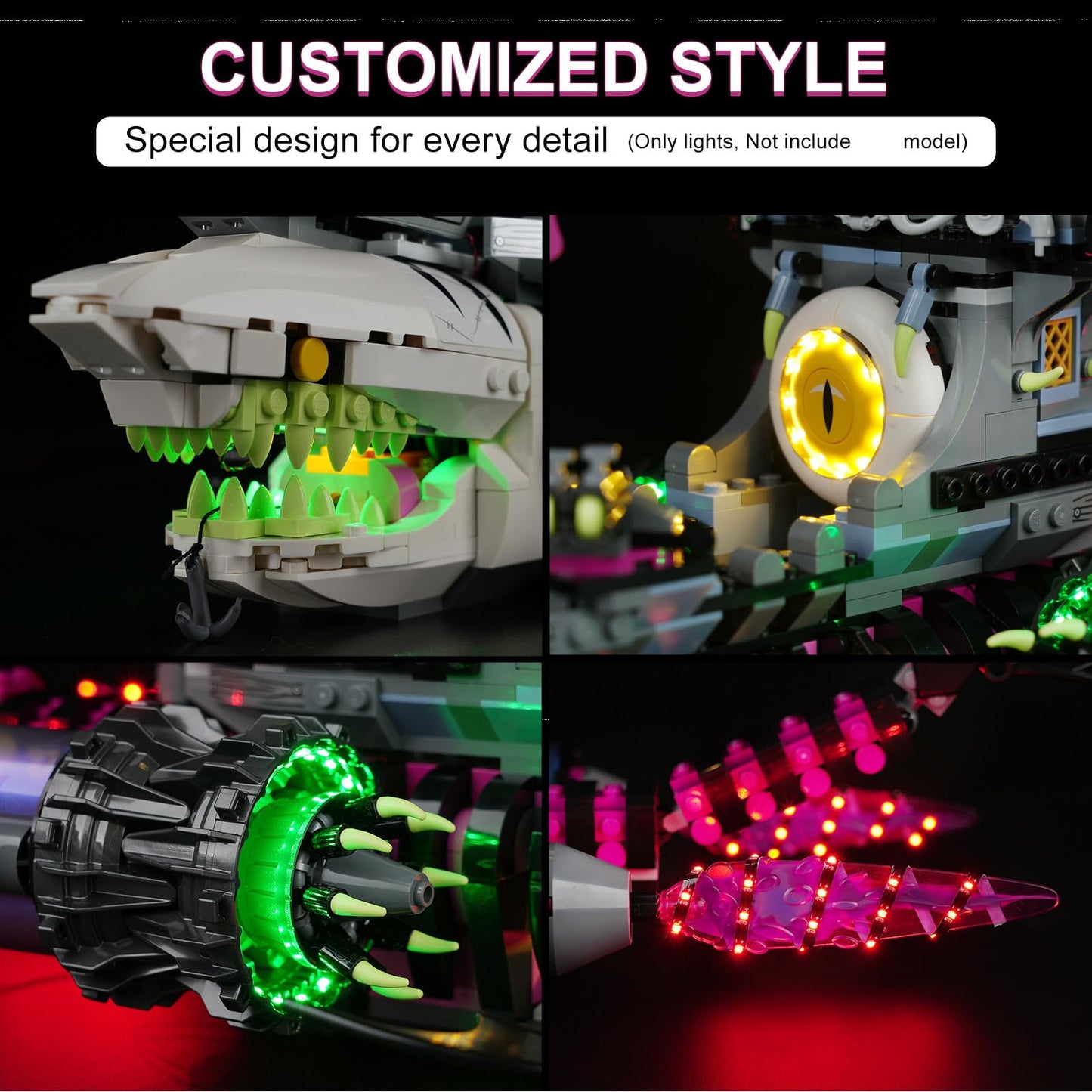 Led Light Kit compatible with Lego 71469 Dreamzz Nightmare Shark Ship, Creative Decorative Lights Set for Lego (Light set only, no model) (Led Light for Lego 71469 RC)