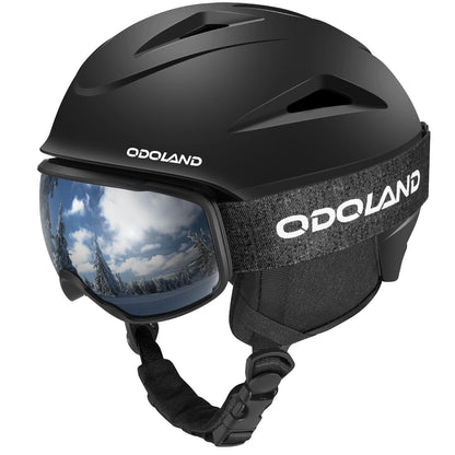 Odoland ski helmet with ski goggles for skiing and snowboarding, Adjustable size, with ear protectors for men, women, and teenagers.