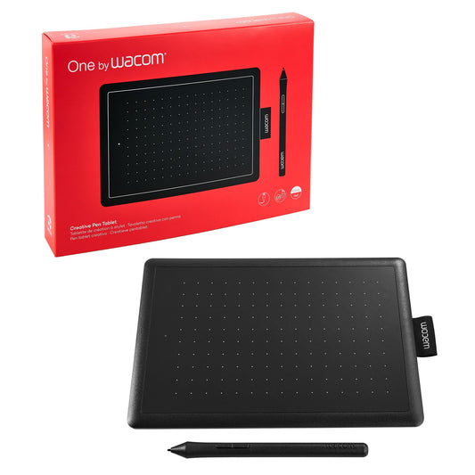 One by Wacom pen tablet with pressure-sensitive pen, compatible with Windows, Mac & Chromebook, Small, black/red.