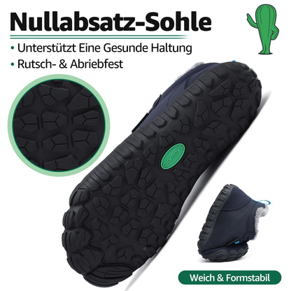SAGUARO Winter barefoot shoes for women and men. Lined with water-resistant material. Dark blue, EU size 42. Ideal for outdoor activities in the winter.