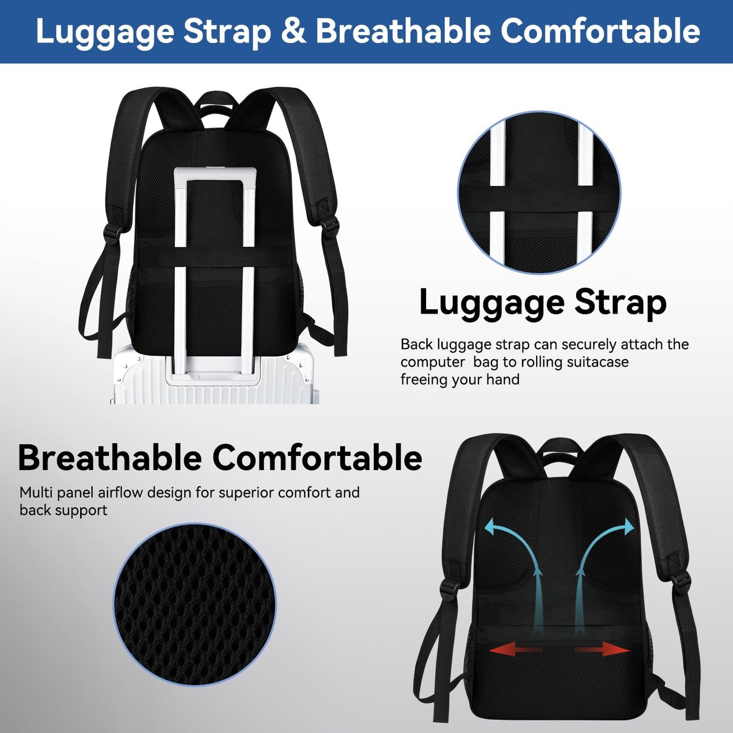 Voova Laptop Backpack 15 15.6 16 Inch, Men Women Waterproof Backpack for Work Business College School Travel Teenage Boys Backpack, Daypack with Laptop Compartment Large Notebook Bag Black