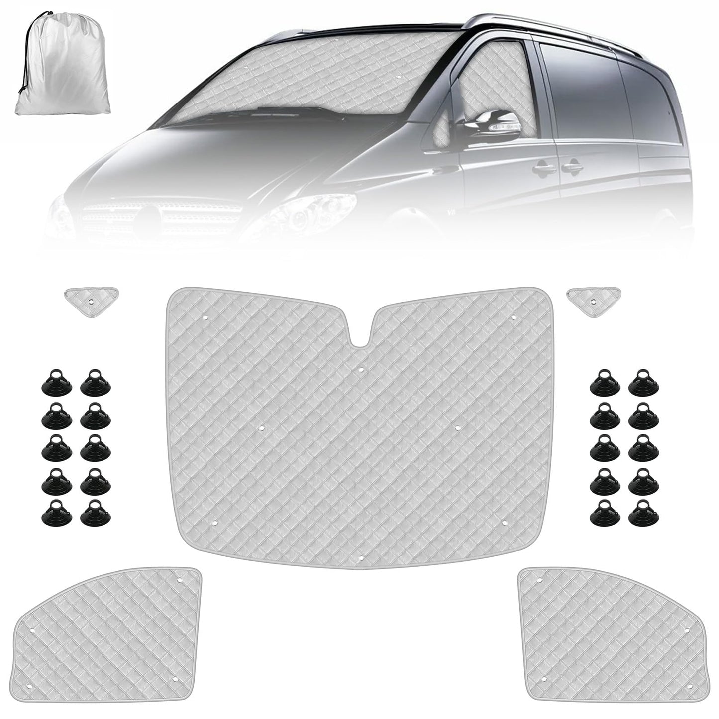 RV Windshield Sunshade Replacement for Mercedes-Benz VITO II W639 2003-2014, Front Windshield Sunshade, Internal Thermal Blind Set with Storage Bag (5PCS-for W639)