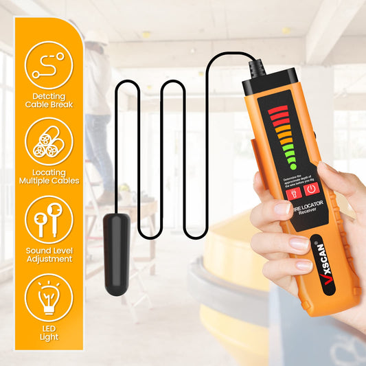 VXSCAN Underground Cable Wire Locator, F04 Wire Tracer Tester with headphones, ground cable locators for dog fence irrigation control wires.