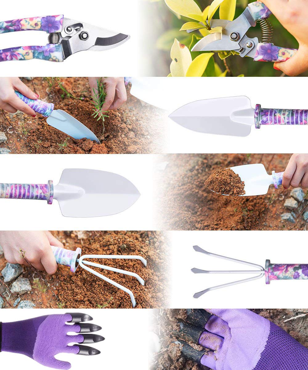 WISDOMLIFE 6-Piece Garden Tool Set Garden Tools Gift Set Anti-Slip Handle with Anti-Rust Trowel, Gardening Gloves, Pruner, Water Sprayer, and Case