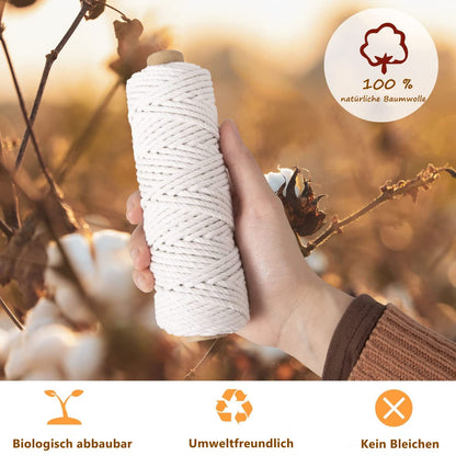 3mm x 30M Macrame Cord, 18 pieces of cotton cord for DIY crafts, knitting, boho decor. Perfect for wall hangings, living room, balcony, bedroom decoration.