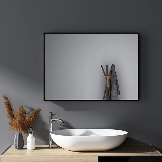 HY-RWML Wall mirror large Black 50x70 cm Mirror Rectangular stainless steel cosmetic mirror and shatter protection for bathroom washrooms bedrooms horizontal and vertical installation