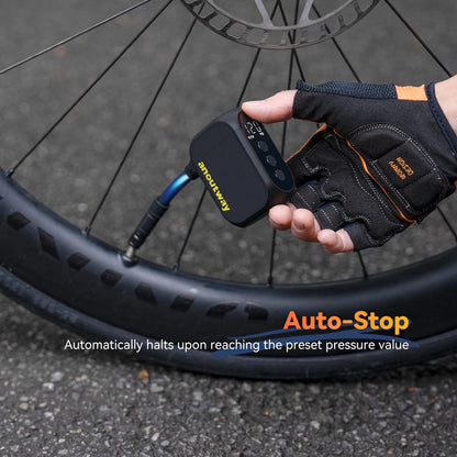 Tiny Pump Anoutway mini bike pump, electric air pump with digital gauge, electric bike air pump, automatic shut-off for mountain bike, city bike, and road bike AT1 PRO.