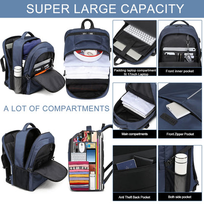 LOWA 17.3 Inch Laptop Backpack Men 50L,Extra Large Waterproof Work Backpack,Anti Theft Business Travel Laptop Bag with USB Charging Port Notebook Bag School Backpack Men Women - Blue